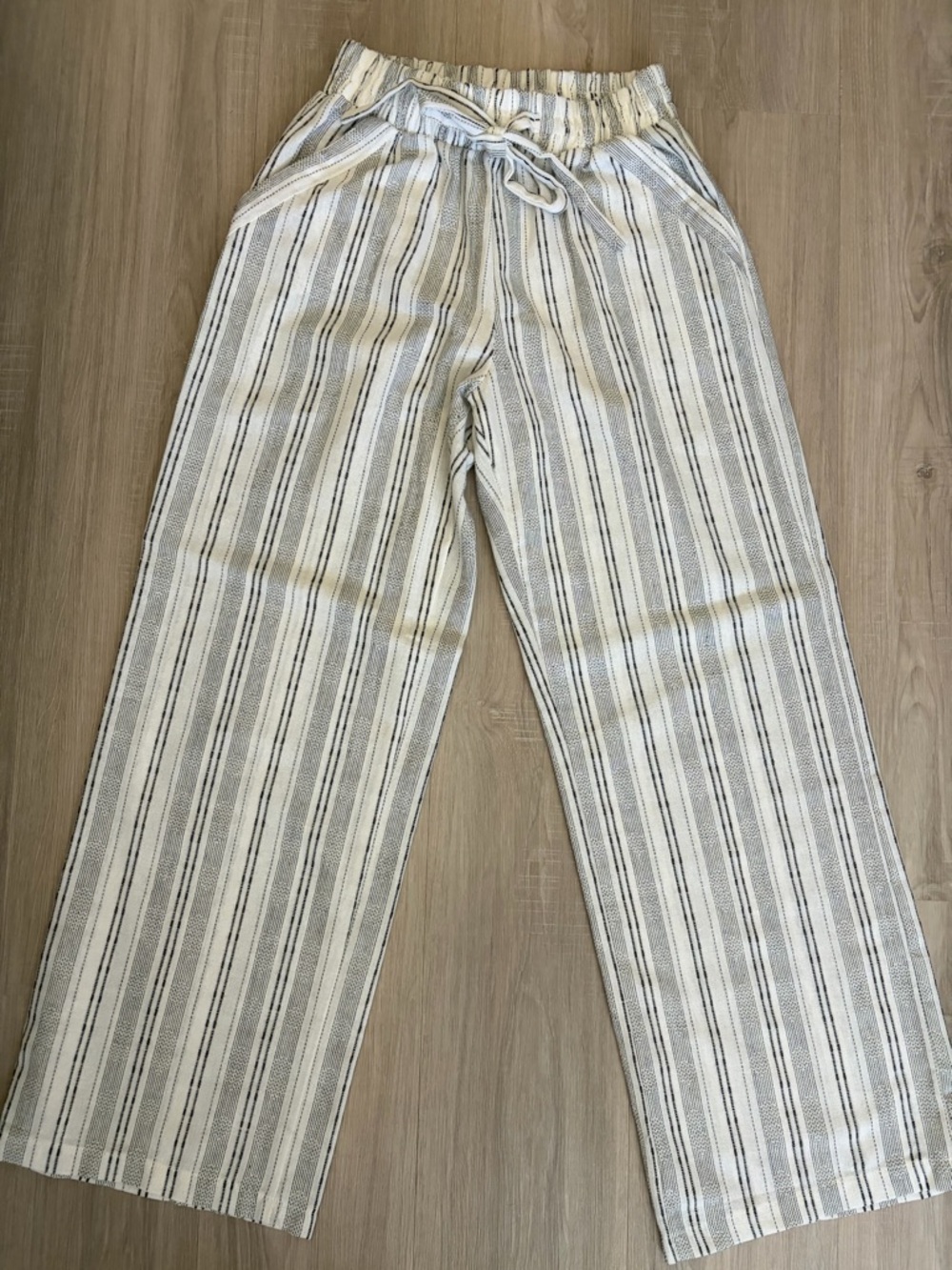Linen-like Striped Drawstring  Pants